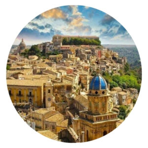 Blick auf die Barockstadt Ragusa in Sizilien, Val di Noto. Ideales Reiseziel für eine kulturelle Sprachreise zum Italienisch lernen.